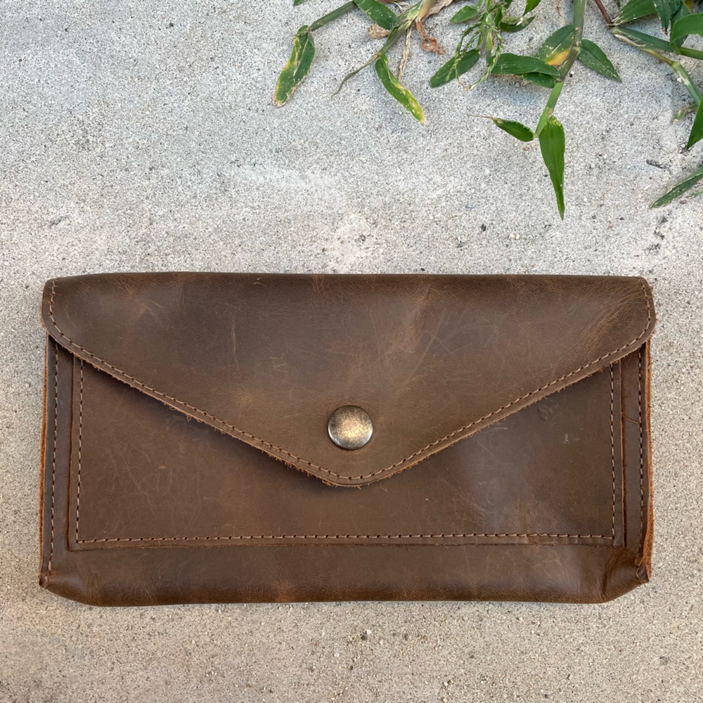 Brown 100% Leather Envelope Clutch